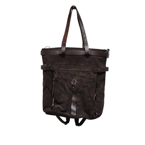 Danier Leather Suede Convertible Backpack Tote Dark Brown Boho Bag Canada - Picture 1 of 16